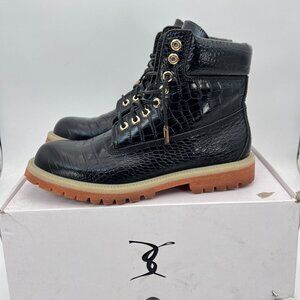 Sycamore Style Construct Obsidian Men Size 12 Black Embossed Leather Lug Boot